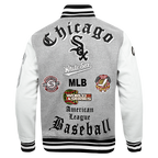 MLB CHICAGO WHITE SOX OLD ENGLISH MEN'S RIB WOOL VARSITY JACKET (HEATHER GREY/WHITE/BLACK)