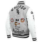 MLB CHICAGO WHITE SOX OLD ENGLISH MEN'S RIB WOOL VARSITY JACKET (HEATHER GREY/WHITE/BLACK)
