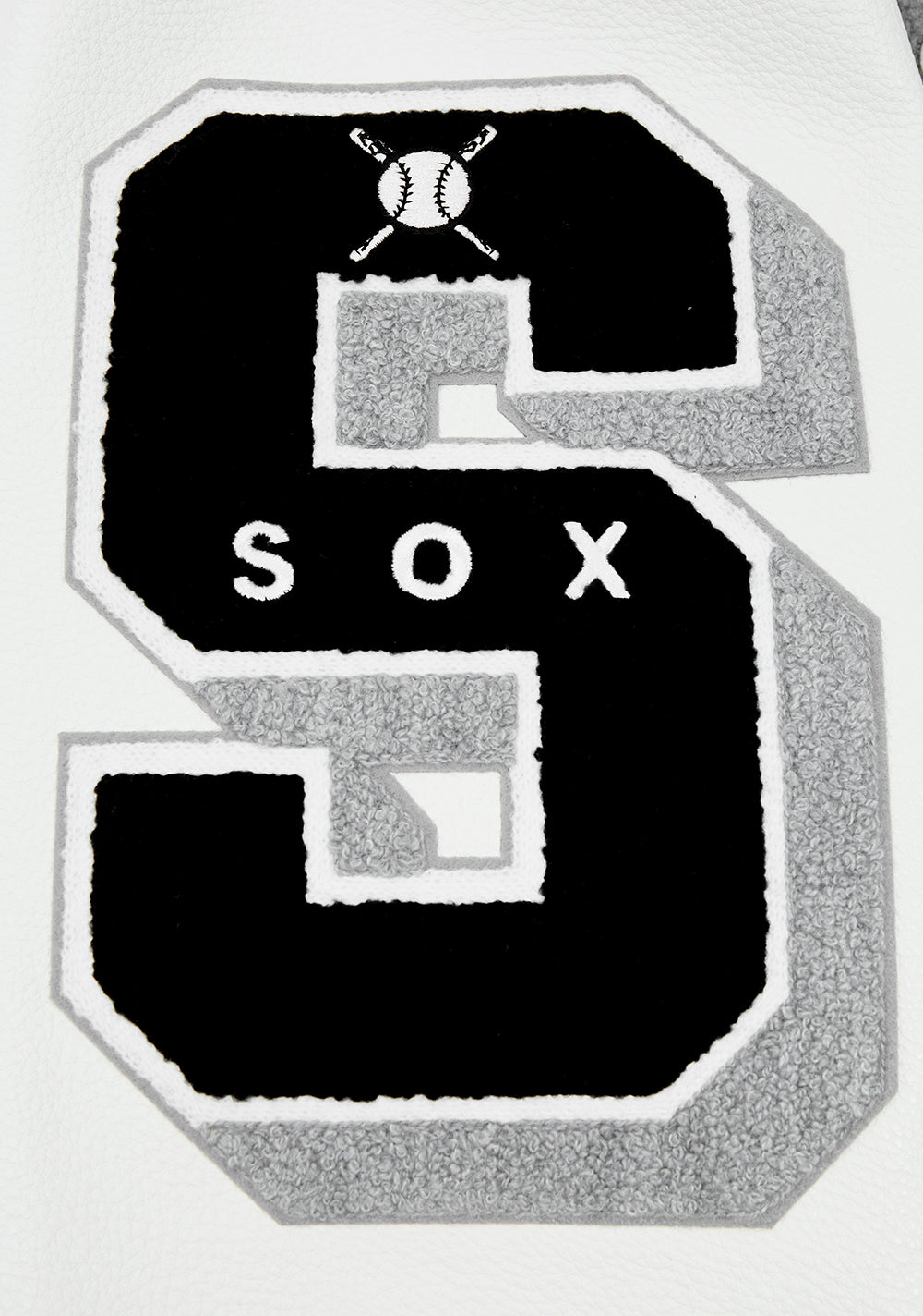 MLB CHICAGO WHITE SOX OLD ENGLISH MEN'S RIB WOOL VARSITY JACKET (HEATHER GREY/WHITE/BLACK)