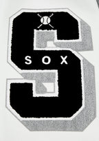 MLB CHICAGO WHITE SOX OLD ENGLISH MEN'S RIB WOOL VARSITY JACKET (HEATHER GREY/WHITE/BLACK)