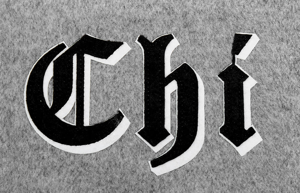 MLB CHICAGO WHITE SOX OLD ENGLISH MEN'S RIB WOOL VARSITY JACKET (HEATHER GREY/WHITE/BLACK)
