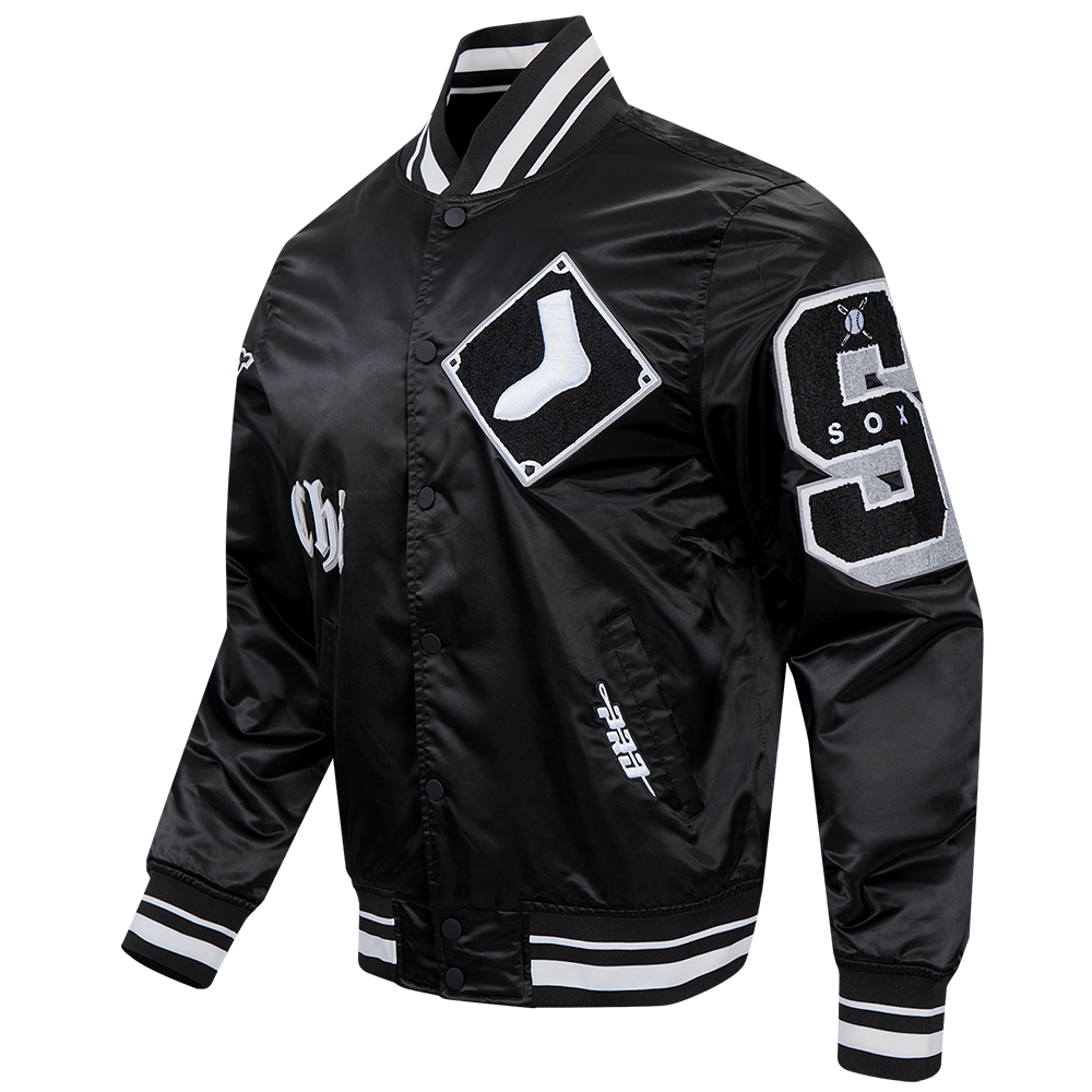MLB CHICAGO WHITE SOX OLD ENGLISH MEN'S RIB SATIN JACKET (BLACK)
