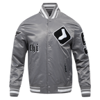 MLB CHICAGO WHITE SOX OLD ENGLISH MEN'S RIB SATIN JACKET (GRAY)