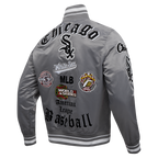 MLB CHICAGO WHITE SOX OLD ENGLISH MEN'S RIB SATIN JACKET (GRAY)