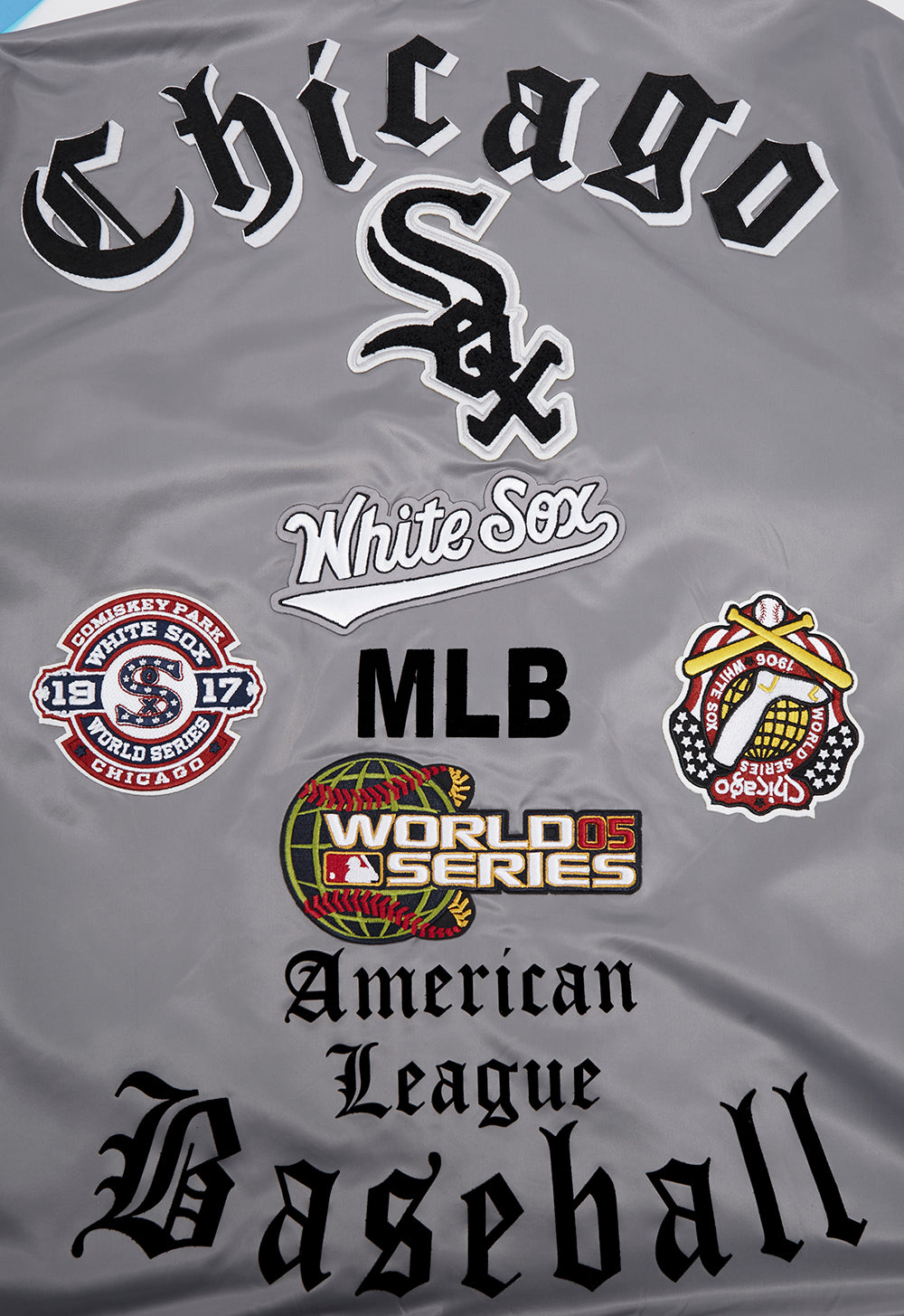 MLB CHICAGO WHITE SOX OLD ENGLISH MEN'S RIB SATIN JACKET (GRAY)