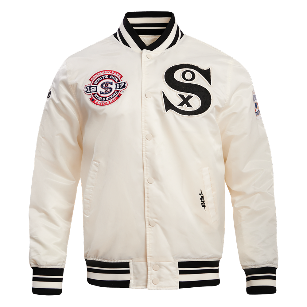 MLB CHICAGO WHITE SOX RETRO CLASSIC MEN'S RIB SATIN JACKET (EGGSHELL/BLACK)