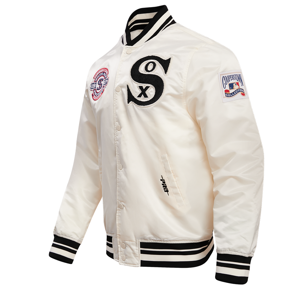 MLB CHICAGO WHITE SOX RETRO CLASSIC MEN'S RIB SATIN JACKET (EGGSHELL/BLACK)