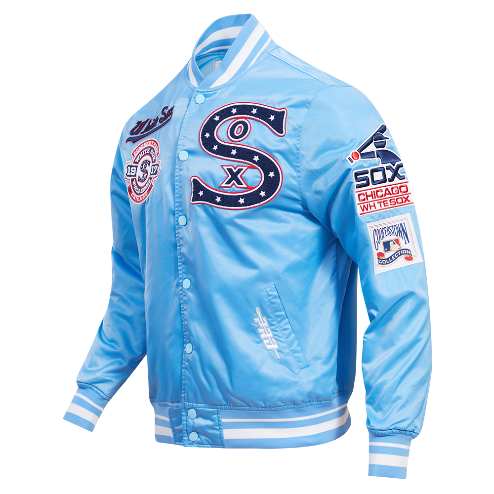 MLB CHICAGO WHITE SOX RETRO CLASSIC MEN'S RIB SATIN JACKET (UNIVERSITY BLUE)
