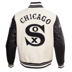 MLB CHICAGO WHITE SOX RETRO CLASSIC BLOUSON COLLÉGIAL EN LAINE À BORDS CÔTELÉS POUR HOMME (COQUILLE D'ŒUF/NOIR)
