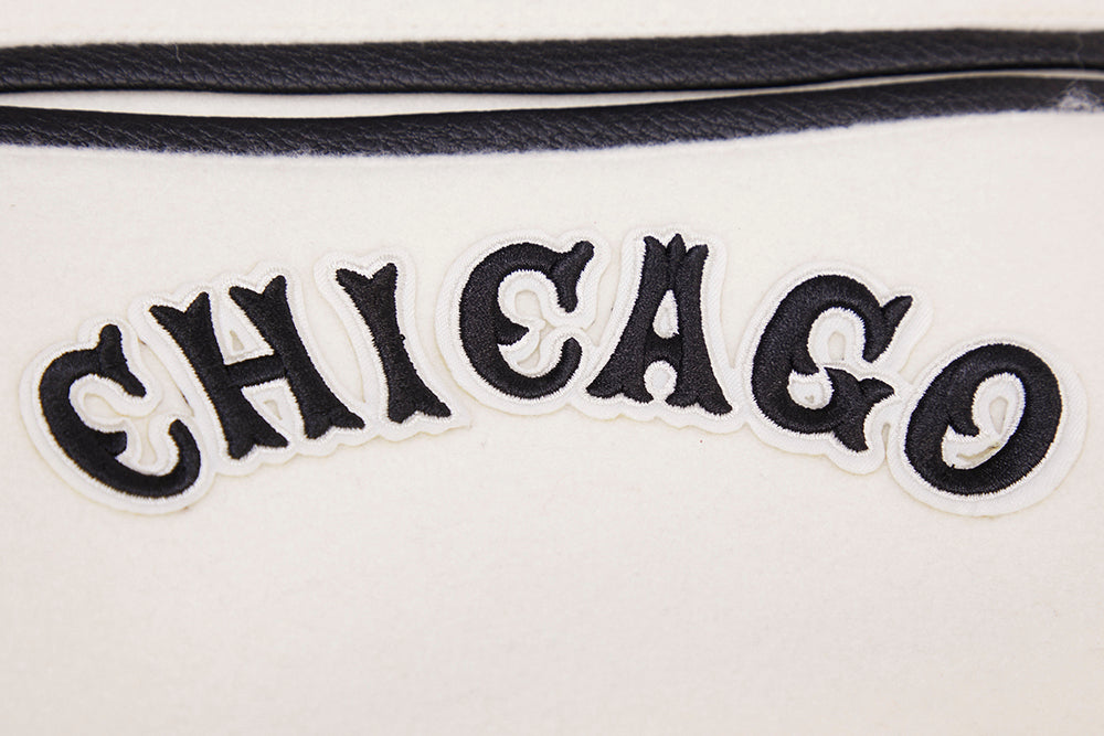 MLB CHICAGO WHITE SOX RETRO CLASSIC BLOUSON COLLÉGIAL EN LAINE À BORDS CÔTELÉS POUR HOMME (COQUILLE D'ŒUF/NOIR)