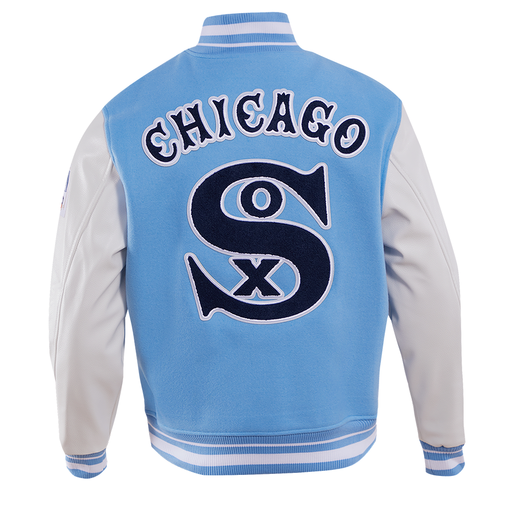 MLB CHICAGO WHITE SOX RETRO CLASSIC MEN'S RIB WOOL VARSITY JACKET (UNIVERSITY BLUE/WHITE)