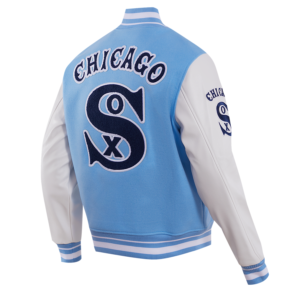 MLB CHICAGO WHITE SOX RETRO CLASSIC MEN'S RIB WOOL VARSITY JACKET (UNIVERSITY BLUE/WHITE)