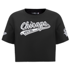 MLB CHICAGO WHITE SOX SCRIPT TAIL HAUT EN JERSEY SIMPLE À COUPE CARRÉE POUR FEMME (NOIR)