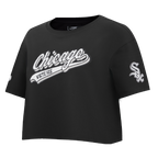 MLB CHICAGO WHITE SOX SCRIPT TAIL HAUT EN JERSEY SIMPLE À COUPE CARRÉE POUR FEMME (NOIR)