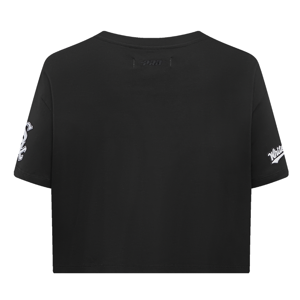 MLB CHICAGO WHITE SOX SCRIPT TAIL HAUT EN JERSEY SIMPLE À COUPE CARRÉE POUR FEMME (NOIR)