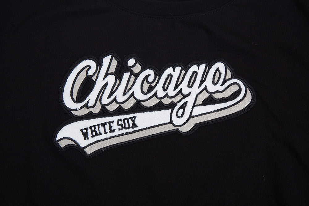 MLB CHICAGO WHITE SOX SCRIPT TAIL HAUT EN JERSEY SIMPLE À COUPE CARRÉE POUR FEMME (NOIR)