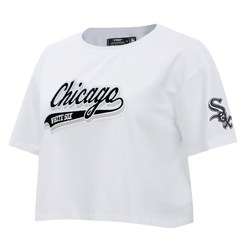 MLB CHICAGO WHITE SOX SCRIPT TAIL WOMEN'S SINGLE JERSEY BOXY TOP (WHITE)