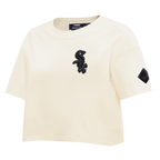 MLB CHICAGO WHITE SOX TRIPLE TONAL T-SHIRT EN JERSEY SIMPLE À COUPE CARRÉE POUR FEMME (COQUILLE D'ŒUF)