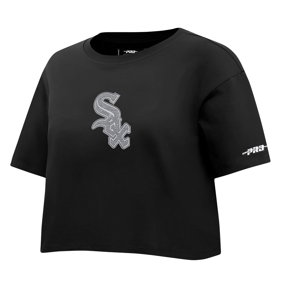 MLB CHICAGO WHITE SOX REVERSE FRENCH TERRY HAUT EN JERSEY SIMPLE À COUPE CARRÉE POUR FEMME (NOIR)