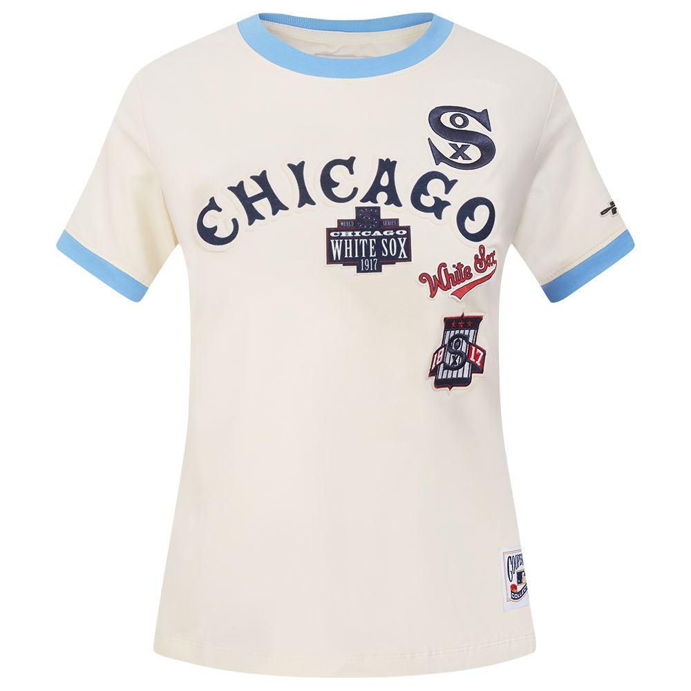 MLB CHICAGO WHITE SOX RETRO CASCADE HAUT À BORDURES CONTRASTANTES POUR FEMME (COQUILLE D'ŒUF/BLEU UNIVERSITÉ)