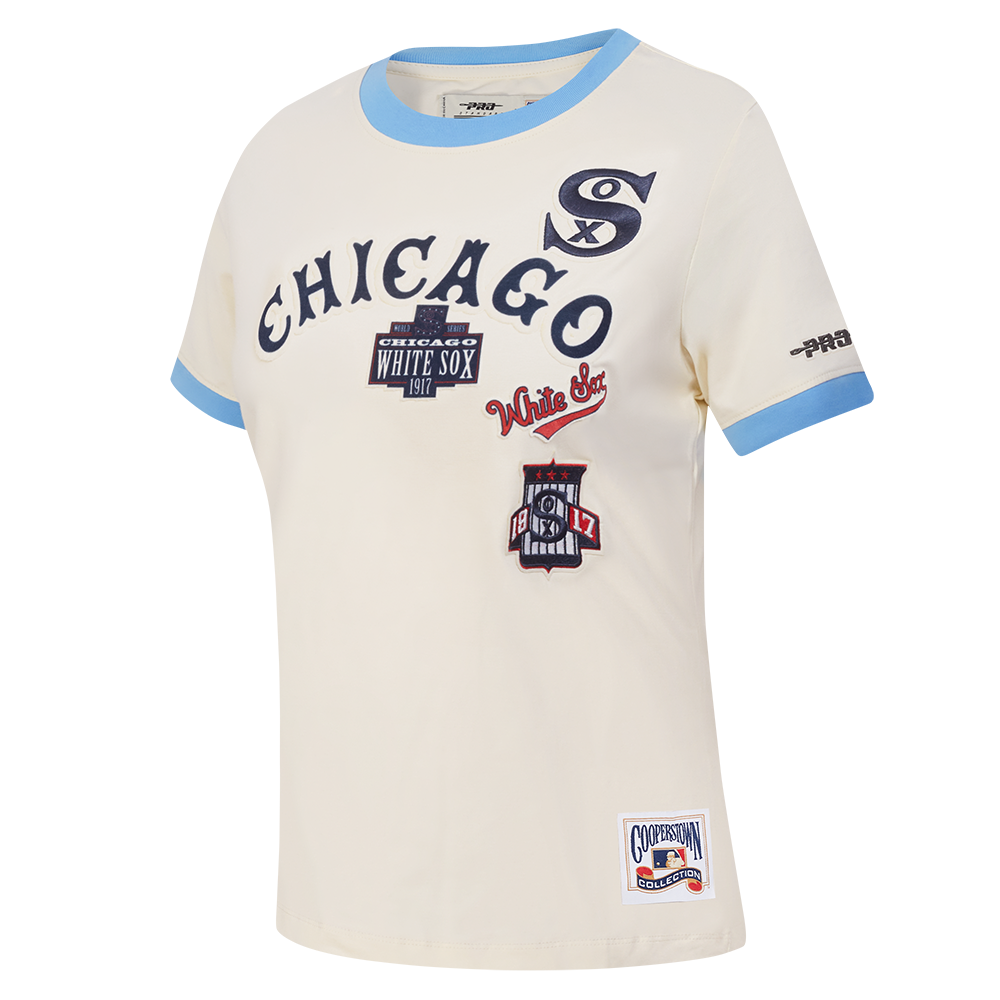 MLB CHICAGO WHITE SOX RETRO CASCADE WOMEN'S RINGER TOP (EGGSHELL/ UNIVERSITY BLUE)