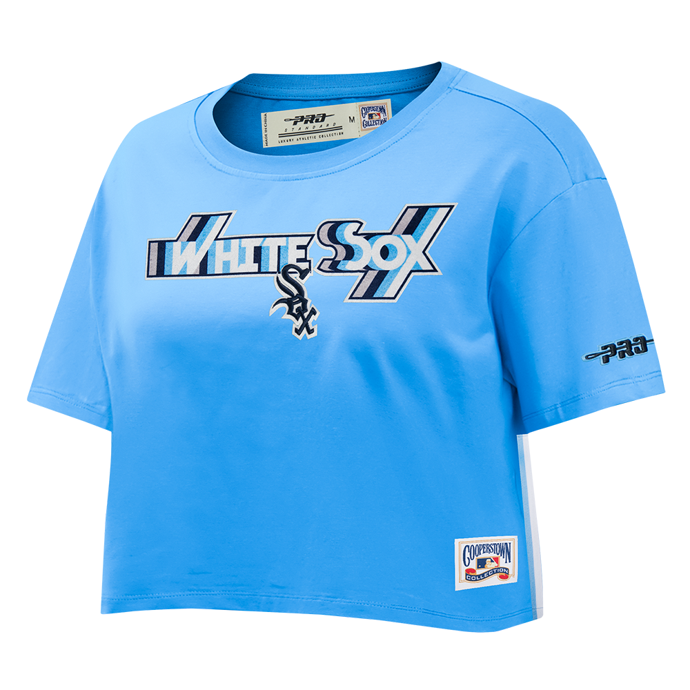 MLB CHICAGO WHITE SOX RETRO ELEVATION HAUT EN JERSEY SIMPLE À COUPE CARRÉE POUR FEMME (BLEU UNIVERSITÉ)