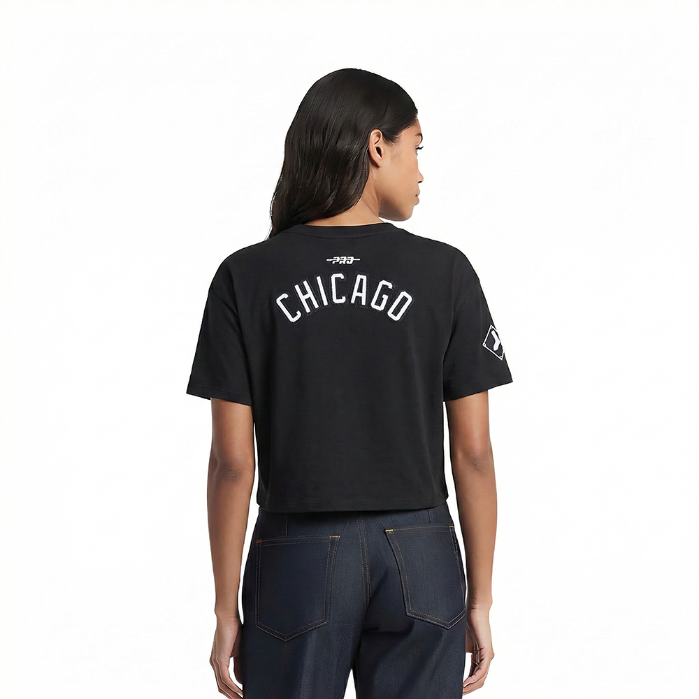 MLB CHICAGO WHITE SOX CLASSIC CHENILLE WOMEN'S SJ BOXY TOP (BLACK)