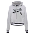 MLB CHICAGO WHITE SOX SCRIPT TAIL WOMEN'S RIB FLEECE CROPPED PULLOVER HOODIE (HEATHER GRAY/BLACK)