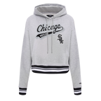 MLB CHICAGO WHITE SOX SCRIPT TAIL WOMEN'S RIB FLEECE CROPPED PULLOVER HOODIE (HEATHER GRAY/BLACK)