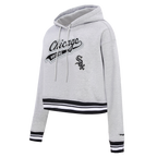 MLB CHICAGO WHITE SOX SCRIPT TAIL WOMEN'S RIB FLEECE CROPPED PULLOVER HOODIE (HEATHER GRAY/BLACK)
