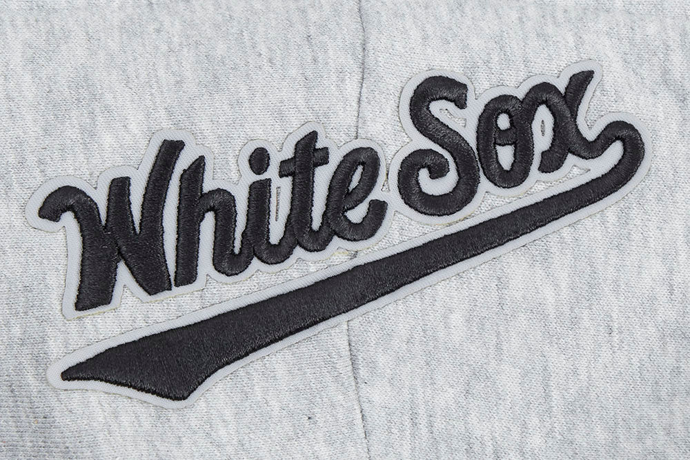 MLB CHICAGO WHITE SOX SCRIPT TAIL WOMEN'S RIB FLEECE CROPPED PULLOVER HOODIE (HEATHER GRAY/BLACK)