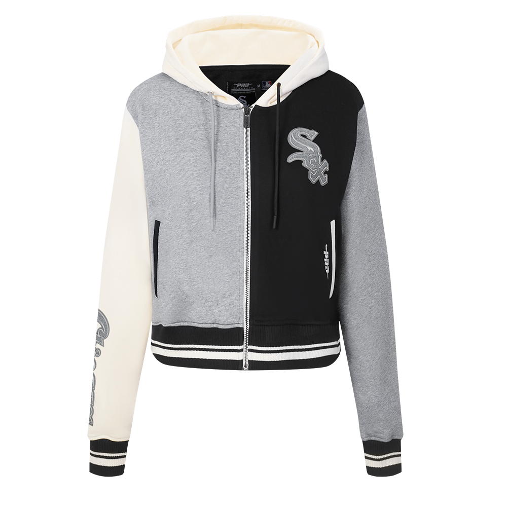 MLB CHICAGO WHITE SOX REVERSE FRENCH TERRY WOMEN'S COLORBLOCK FLC FZ (BLACK/GRAY/EGGSHELL)