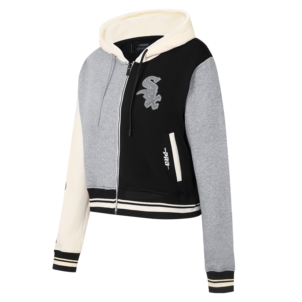 MLB CHICAGO WHITE SOX REVERSE FRENCH TERRY WOMEN'S COLORBLOCK FLC FZ (BLACK/GRAY/EGGSHELL)