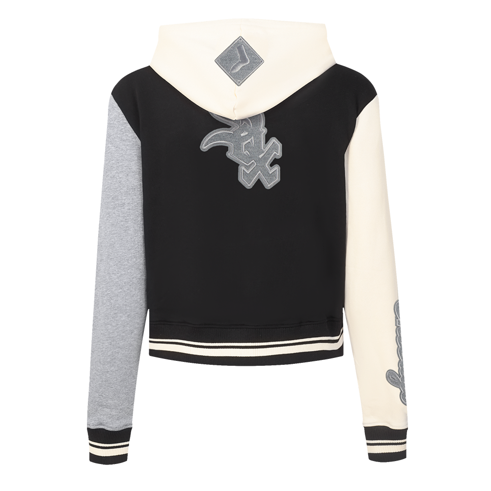 MLB CHICAGO WHITE SOX REVERSE FRENCH TERRY WOMEN'S COLORBLOCK FLC FZ (BLACK/GRAY/EGGSHELL)