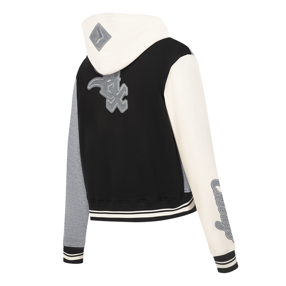 MLB CHICAGO WHITE SOX REVERSE FRENCH TERRY WOMEN'S COLORBLOCK FLC FZ (BLACK/GRAY/EGGSHELL)