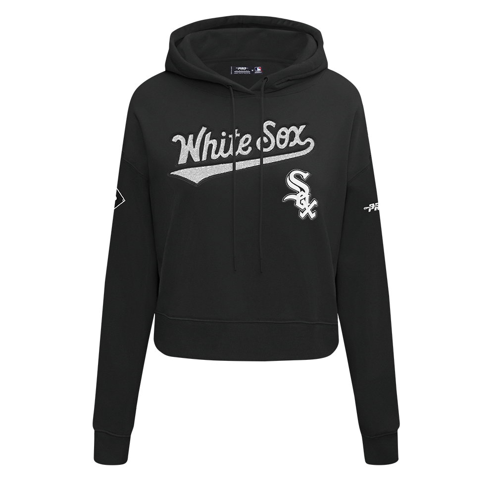 MLB CHICAGO WHITE SOX GAME DAY CLASSICS WOMEN'S DOUBLE KNIT CROPPED PULLOVER HOODIE (BLACK)