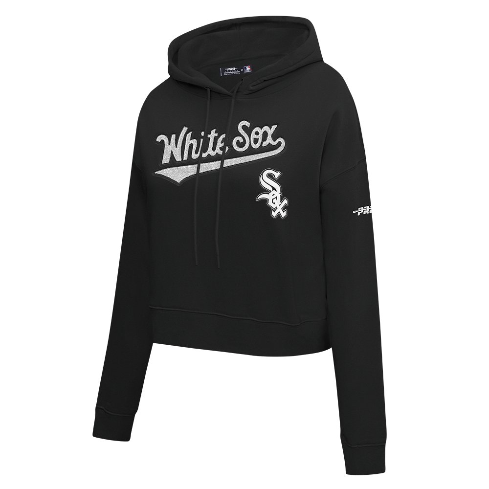 MLB CHICAGO WHITE SOX GAME DAY CLASSICS WOMEN'S DOUBLE KNIT CROPPED PULLOVER HOODIE (BLACK)