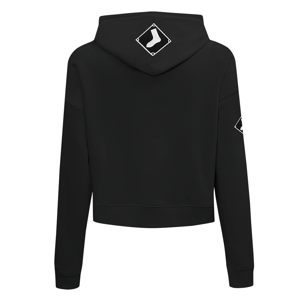 MLB CHICAGO WHITE SOX GAME DAY CLASSICS WOMEN'S DOUBLE KNIT CROPPED PULLOVER HOODIE (BLACK)