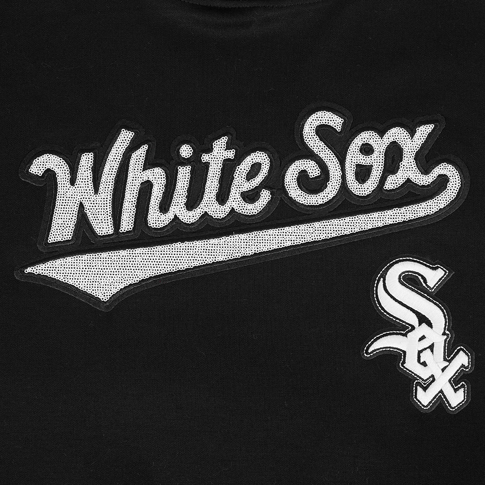 MLB CHICAGO WHITE SOX GAME DAY CLASSICS WOMEN'S DOUBLE KNIT CROPPED PULLOVER HOODIE (BLACK)