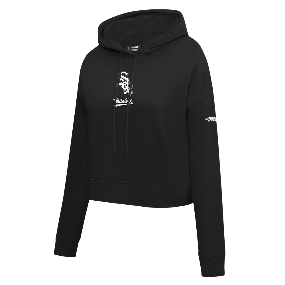MLB CHICAGO WHITE SOX CLASSIC CHENILLE CHANDAIL À CAPUCHON COURT EN MOLLETON POUR FEMME (NOIR)