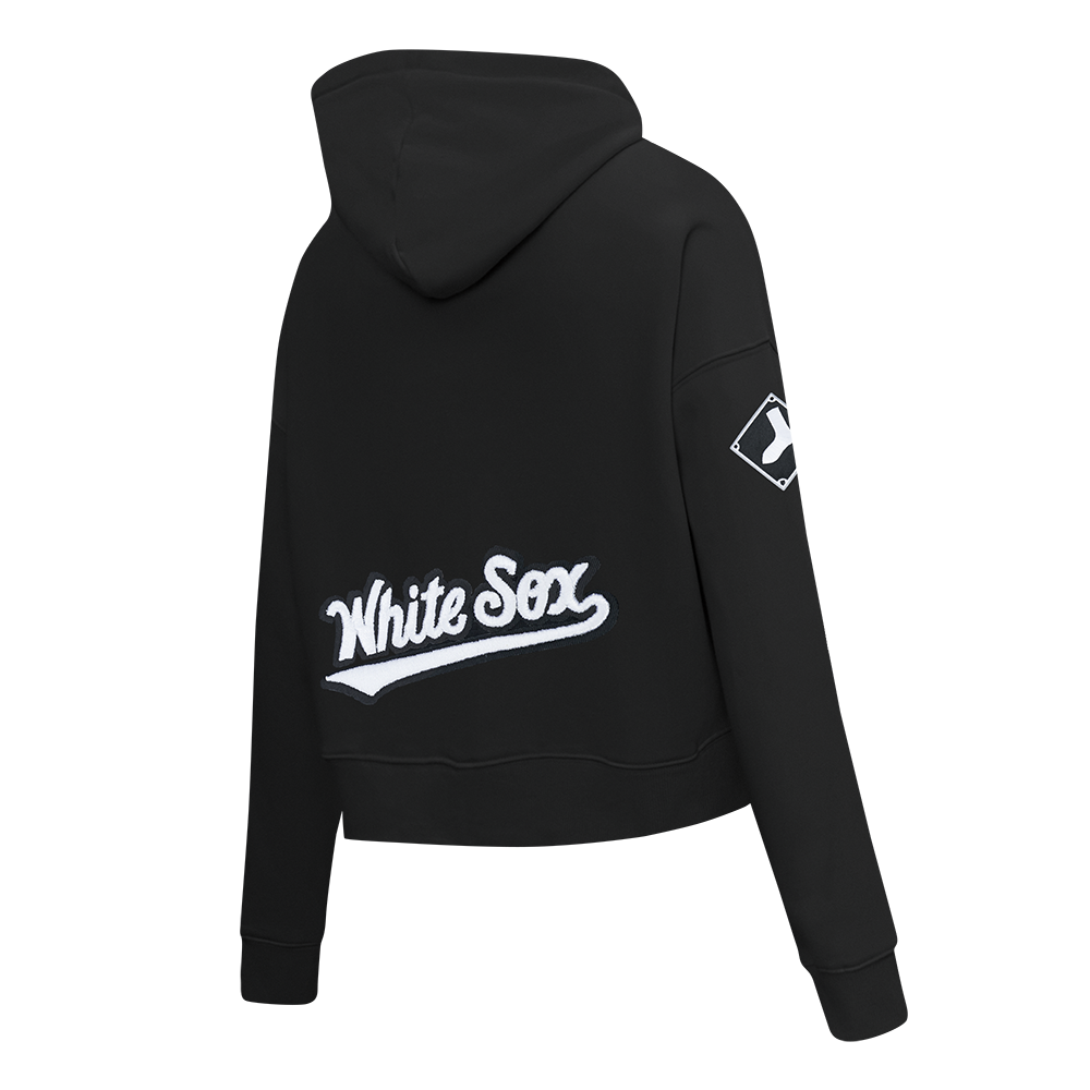 MLB CHICAGO WHITE SOX CLASSIC CHENILLE CHANDAIL À CAPUCHON COURT EN MOLLETON POUR FEMME (NOIR)