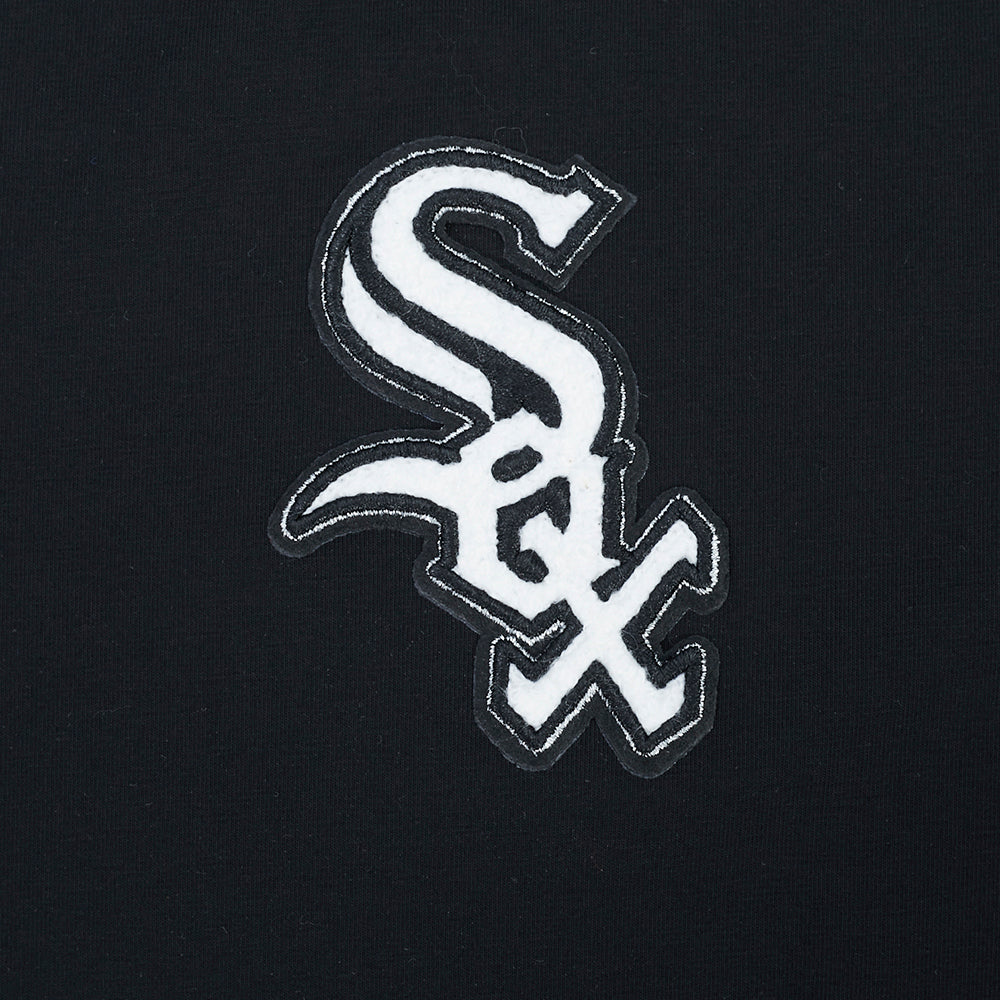 MLB CHICAGO WHITE SOX CLASSIC CHENILLE CHANDAIL À CAPUCHON COURT EN MOLLETON POUR FEMME (NOIR)