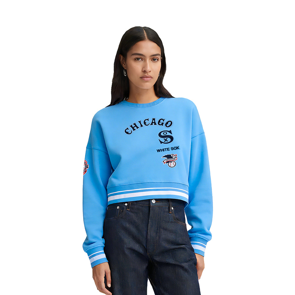 MLB CHICAGO WHITE SOX  RETRO CLASSIC WOMEN'S RIB FLC CREWNECK (UNIVERSITY BLUE)