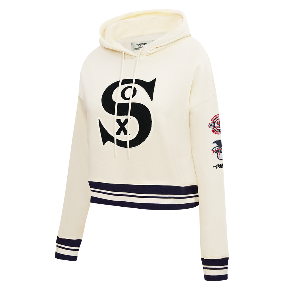 MLB CHICAGO WHITE SOX  RETRO CLASSIC WOMEN'S RIB FLC CROPPED PO HOODIE (EGGSHELL/ BLACK)