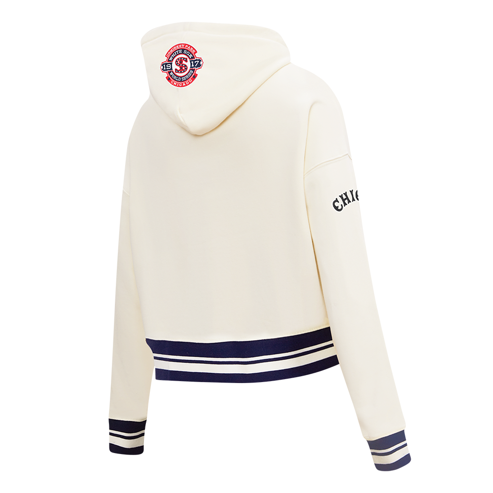 MLB CHICAGO WHITE SOX  RETRO CLASSIC WOMEN'S RIB FLC CROPPED PO HOODIE (EGGSHELL/ BLACK)
