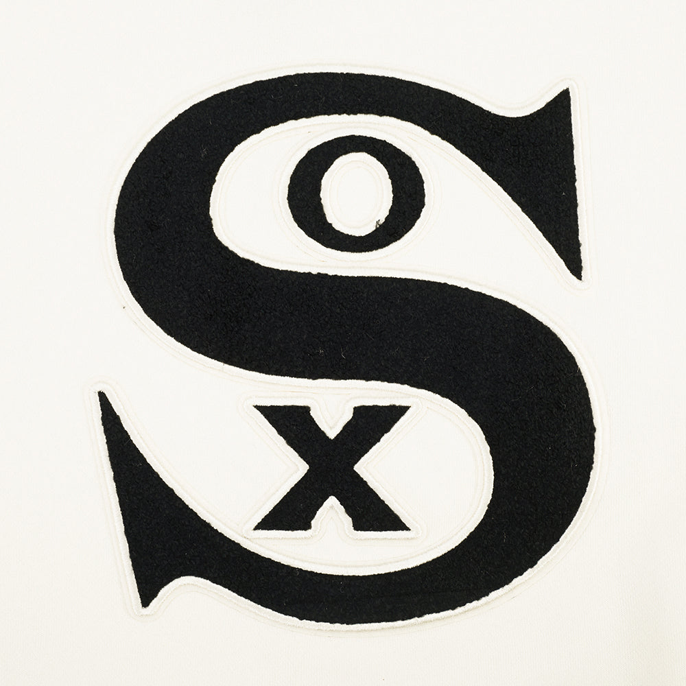 MLB CHICAGO WHITE SOX  RETRO CLASSIC WOMEN'S RIB FLC CROPPED PO HOODIE (EGGSHELL/ BLACK)