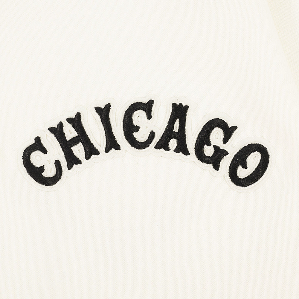 MLB CHICAGO WHITE SOX  RETRO CLASSIC WOMEN'S RIB FLC CROPPED PO HOODIE (EGGSHELL/ BLACK)