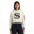 MLB CHICAGO WHITE SOX  RETRO CLASSIC WOMEN'S RIB FLC CROPPED PO HOODIE (EGGSHELL/ BLACK)