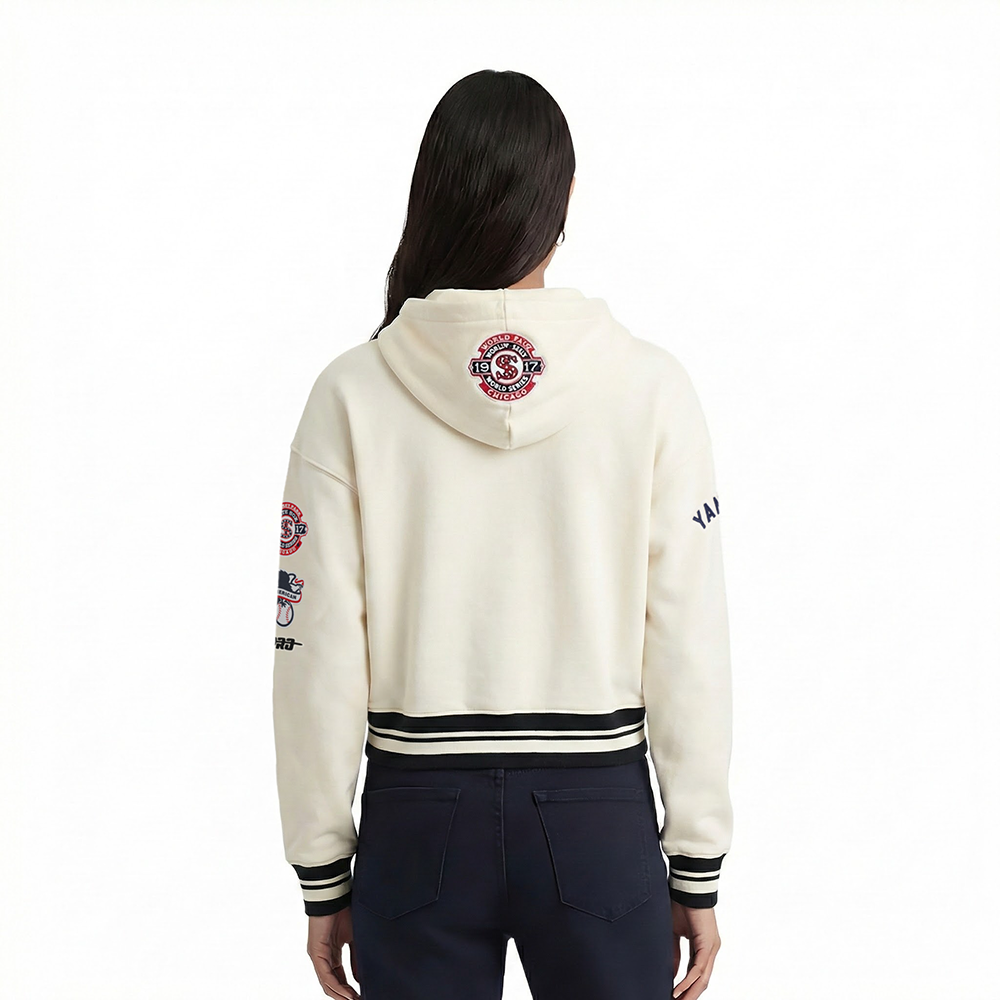MLB CHICAGO WHITE SOX  RETRO CLASSIC WOMEN'S RIB FLC CROPPED PO HOODIE (EGGSHELL/ BLACK)