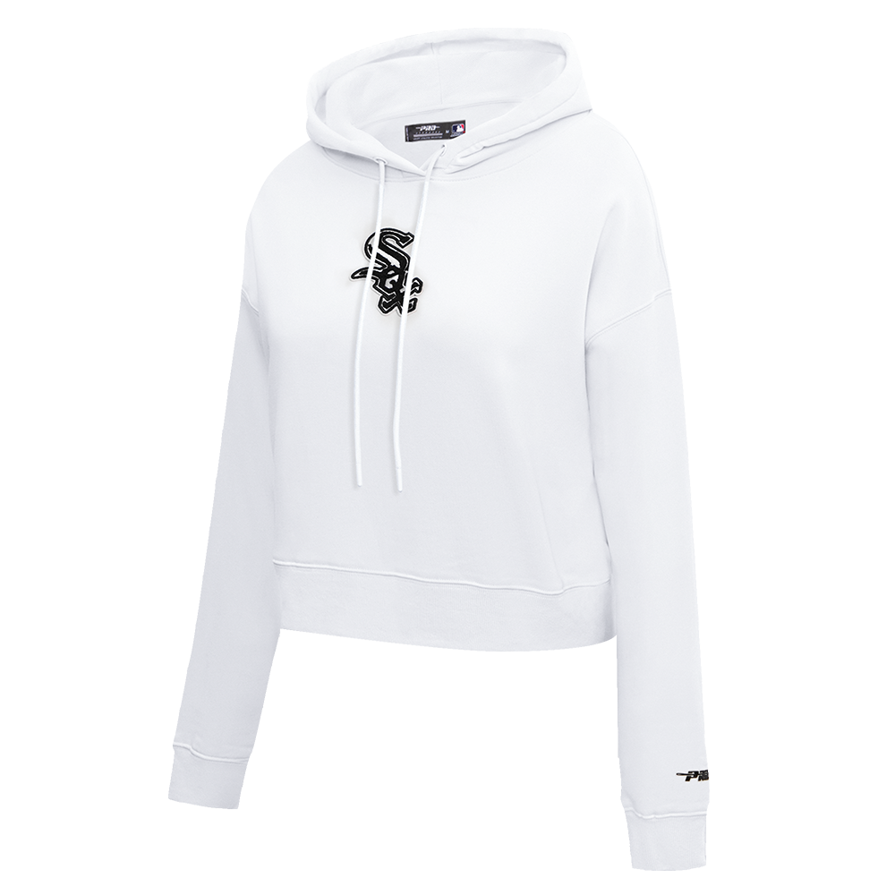MLB CHICAGO WHITE SOX CLASSIC WOMEN'S CROPPED PULLOVER HOODIE (WHITE)